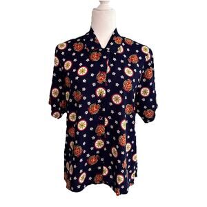 VTG Pendleton Button Front Top Women 10P Blue Stars Short Sleeve Patriot Nautica